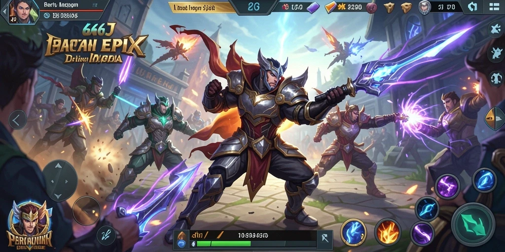 Screenshot gameplay 666J menampilkan pertempuran seru antar karakter MOBA.
