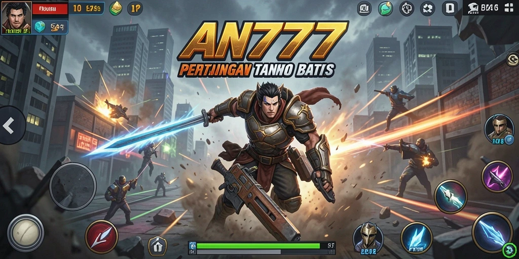 Screenshot AN777 menampilkan karakter bertarung dalam arena yang mendebarkan.