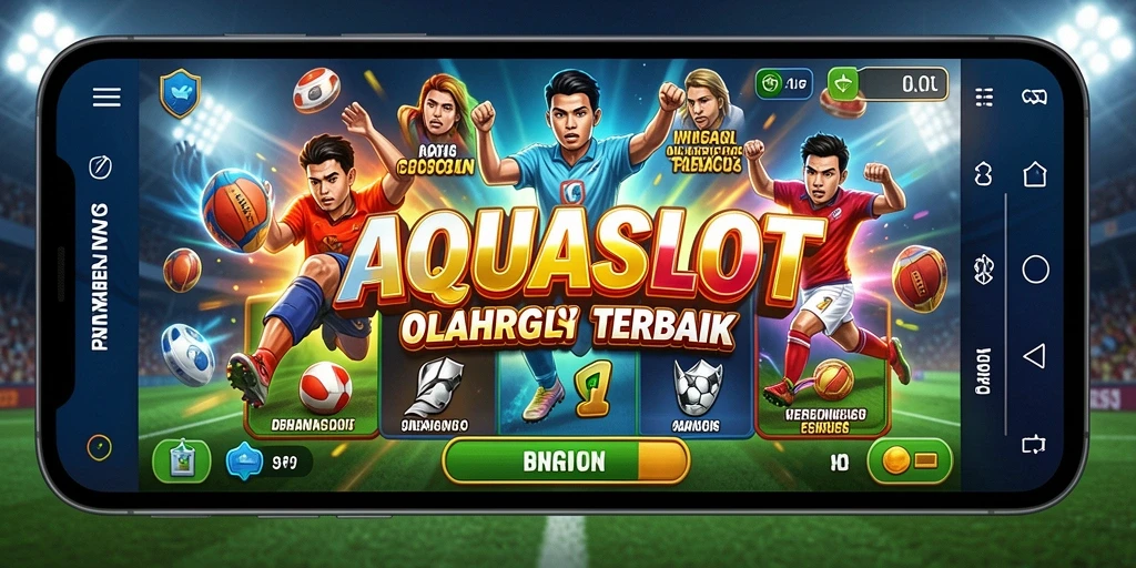 Screenshot utama AQUASLOT menampilkan gameplay seru dengan tema olahraga.