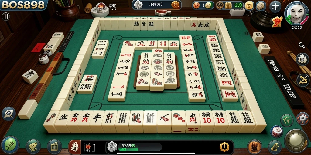 Tangkapan layar utama gameplay BOS898 yang menampilkan fokus pada Mahjong.