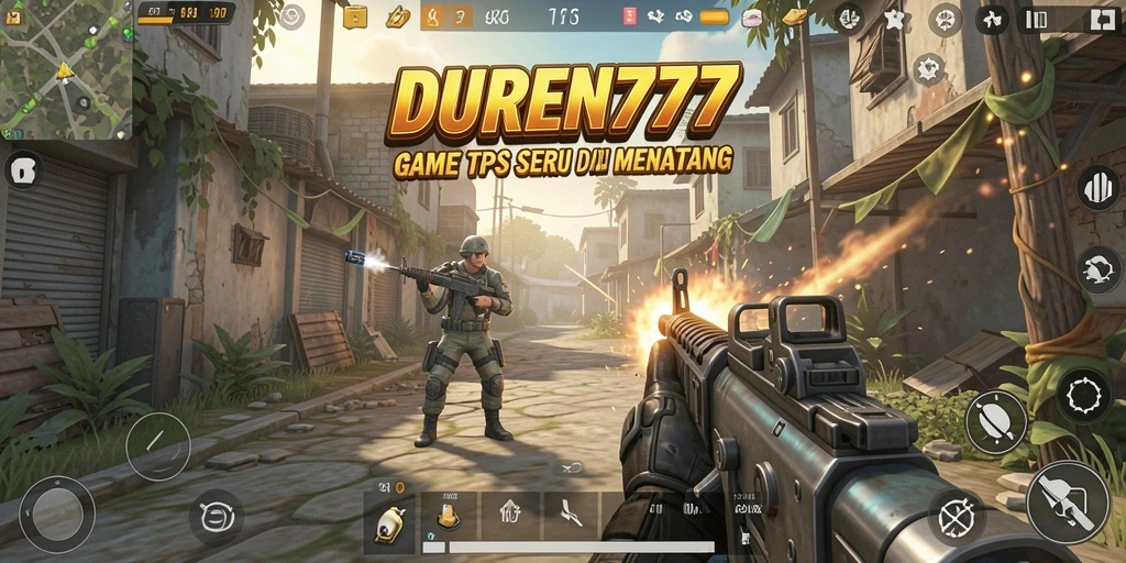 Screenshot menampilkan action gameplay seru DUREN777 di arena perang.