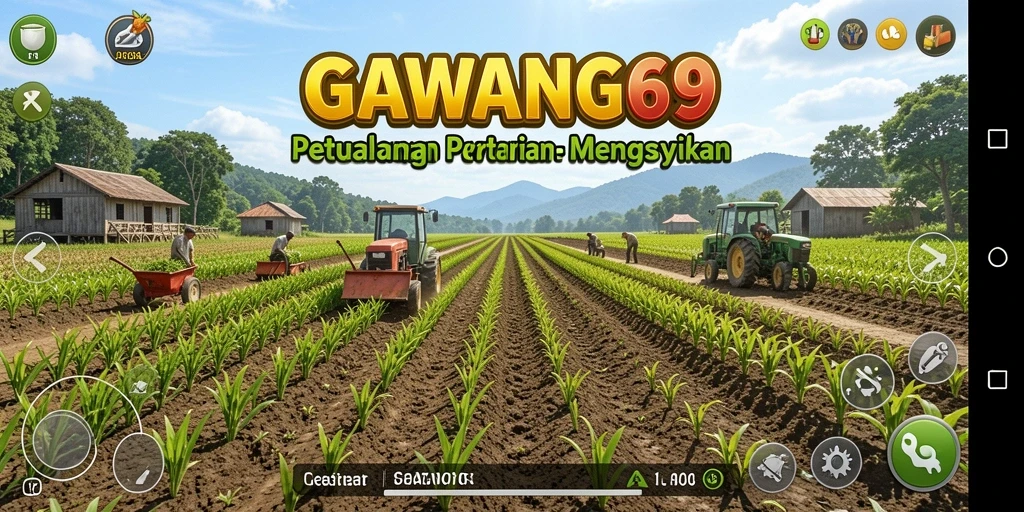 Screenshot utama GAWANG69 menampilkan aktivitas pertanian yang seru.