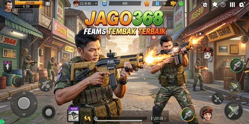 Screenshot gameplay JAGO368 menunjukkan aksi seru dalam pertempuran TPS.