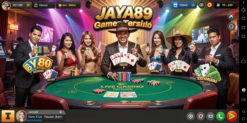 Screenshot gameplay JAYA89 yang menampilkan dealer langsung dan suasana kasino.