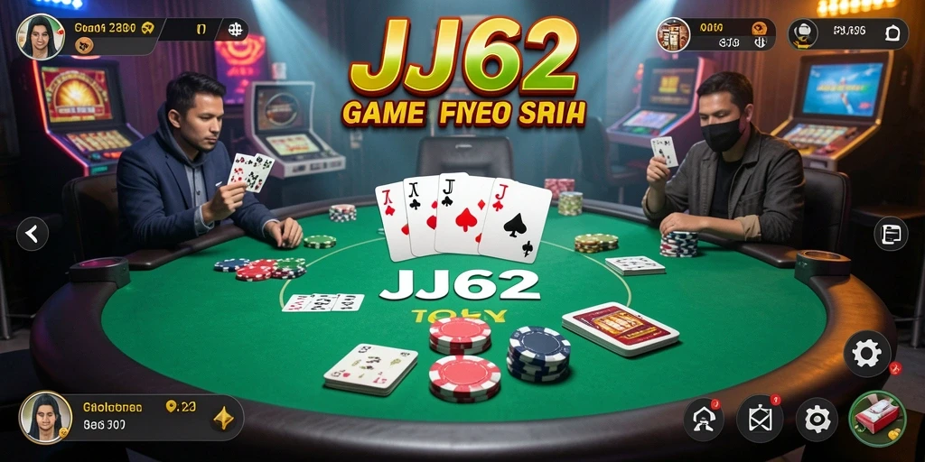 Screenshot game Poker JJ62 menunjukkan suasana permainan yang mendebarkan.