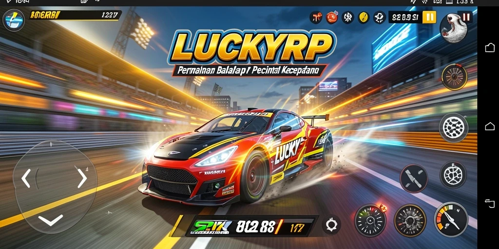 Tampilan gameplay LUCKYRP menampilkan aksi balap yang mendebarkan.
