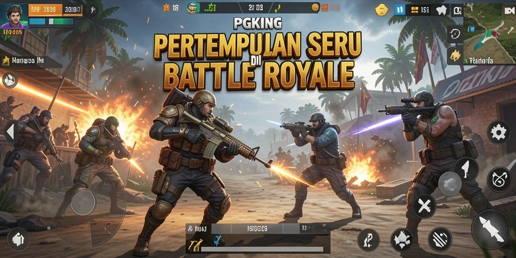 Screenshot menampilkan aksi seru dalam permainan Battle Royale PGKING.