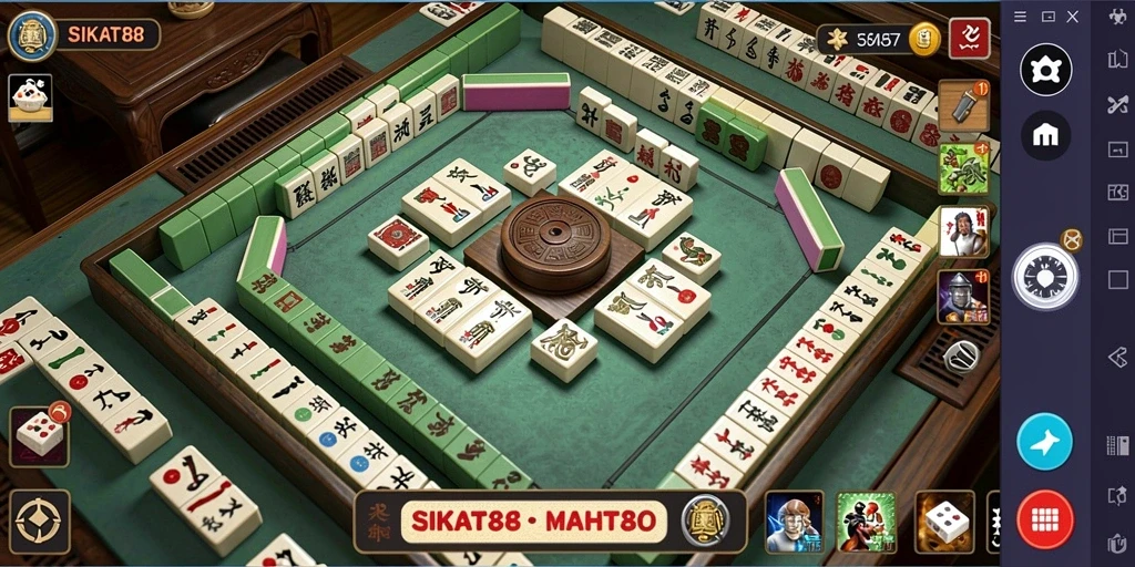 Tampilan gameplay SIKAT88 yang memukau dengan ubin Mahjong berwarna-warni.