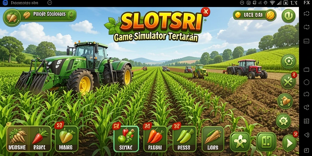 Tampilan gameplay SLOTSRI dengan kebun yang subur dan tanaman beragam.