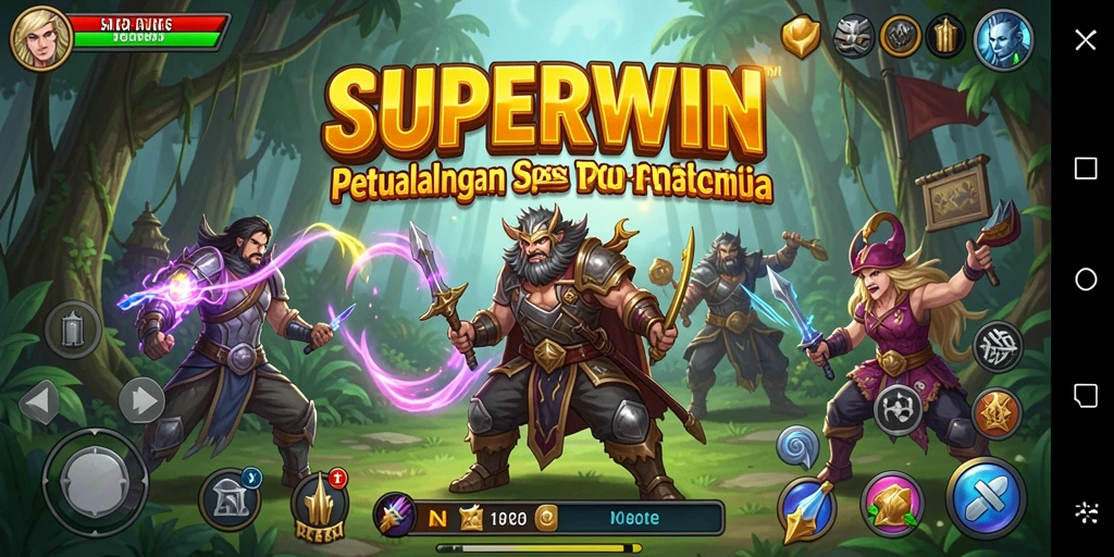 Screenshot gameplay <strong>SUPERWIN</strong> menampilkan petualangan di hutan misterius.