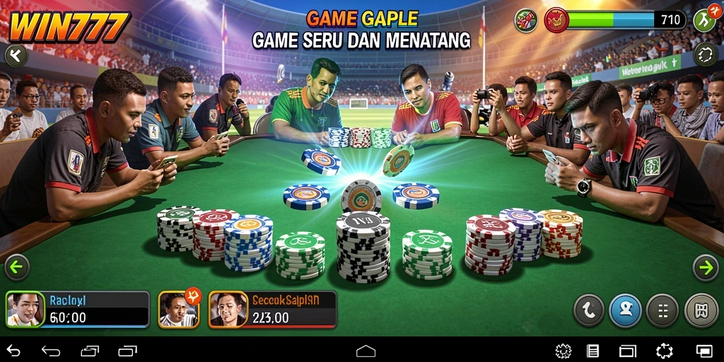 Gambar gameplay seru dari WIN777 yang menampilkan permainan Gaple.